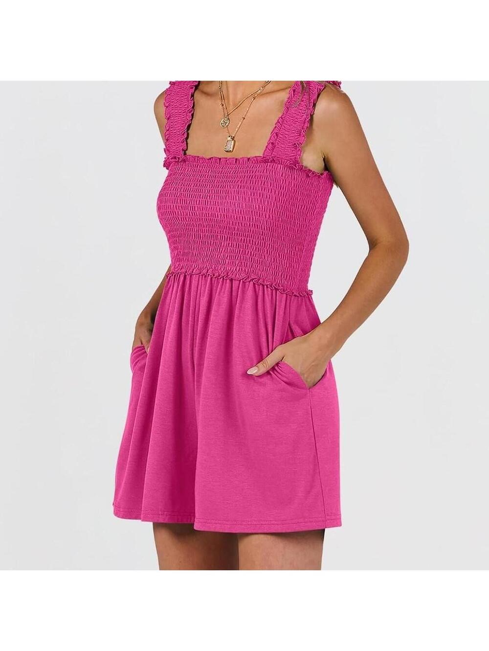 Pink Ruffled Strap Romper with Pockets, Size Medium